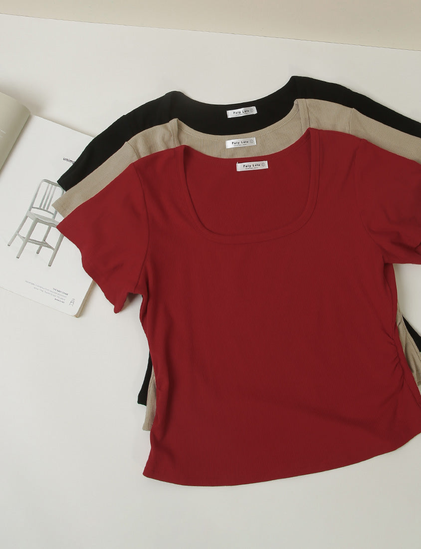 MUA! Ribbed Square Neck Side-Ruched Plus Size Top