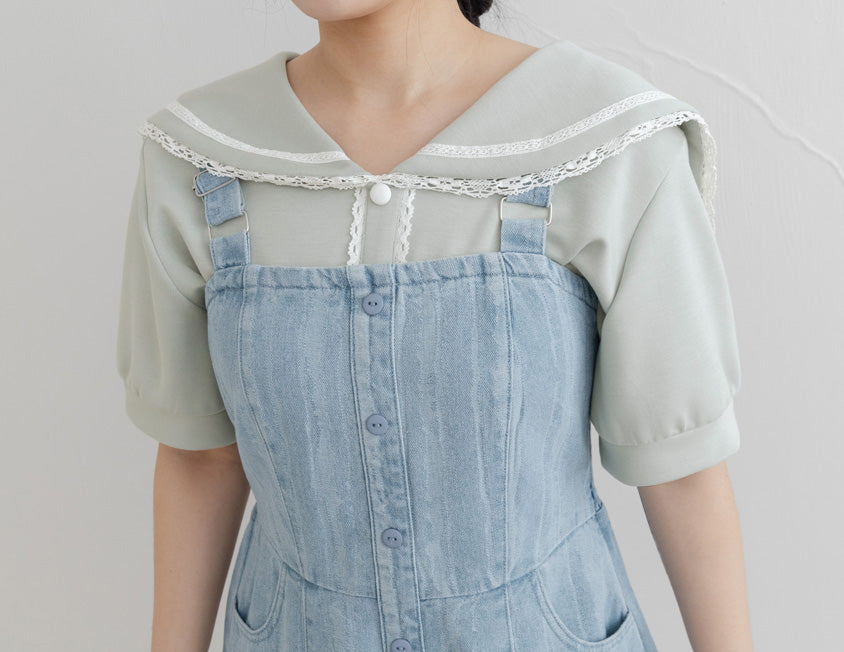 Adjustable Ruffled Plus Size Denim Overall Dress
