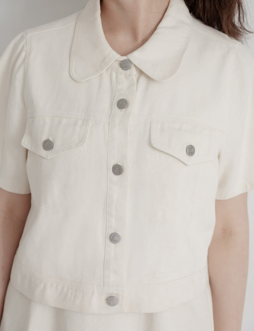 Korean Style Twill Button-Down Plus Size Short Sleeve Jacket