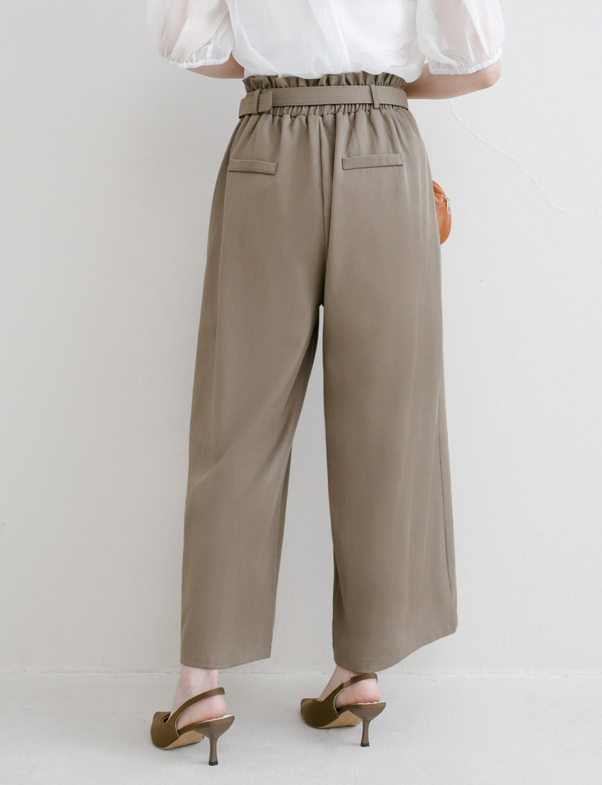 MISS. High-Waisted Bubble Hem Wrinkle-Free Belted Plus Size Wide-Leg Pants