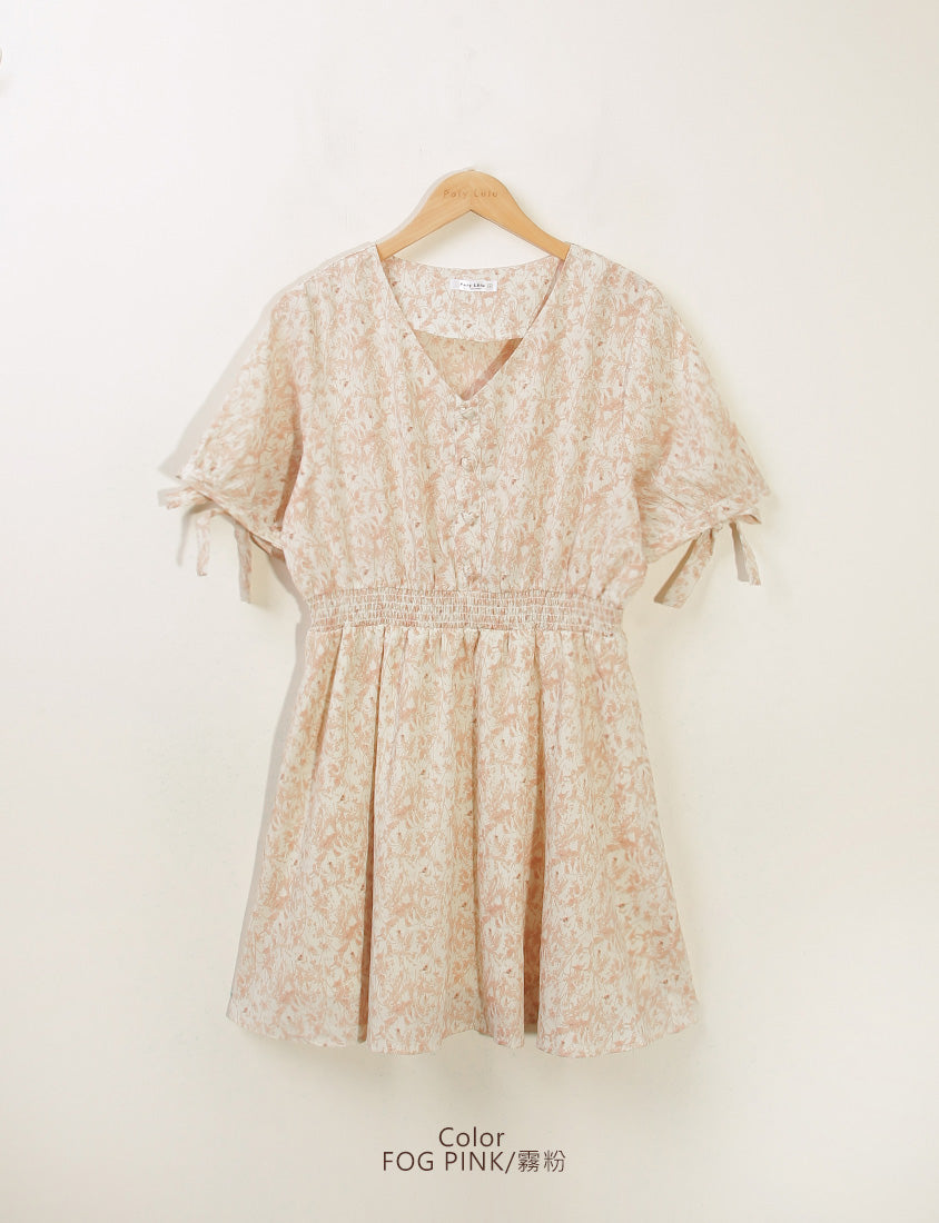 Heart Button Cuff Tie Plus Size Floral Mini Dress