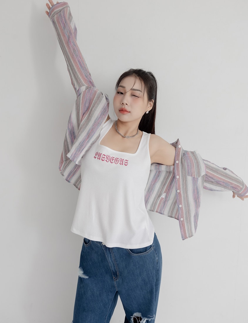 MUA! Tie-Dye Contrast Stripe Long Sleeve Plus Size Shirt