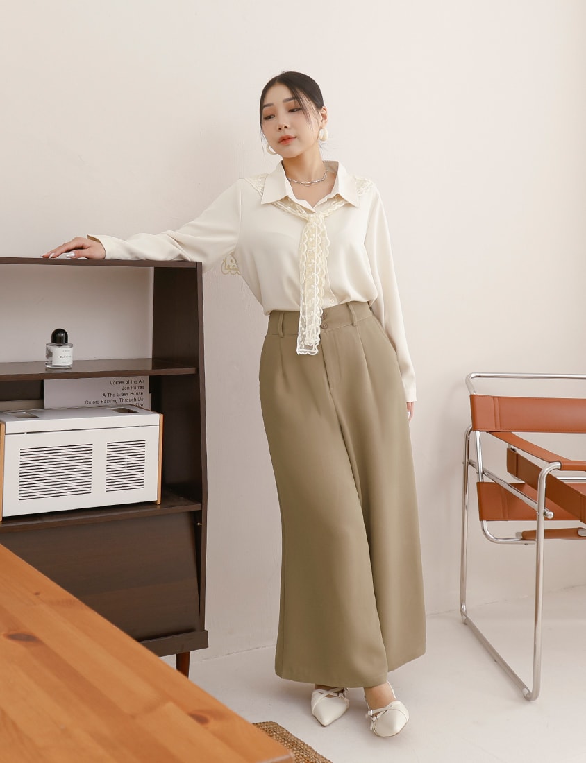 MISS. Two Piece Korean Style Lace Chiffon Plus Size Blouse (With Shawl)