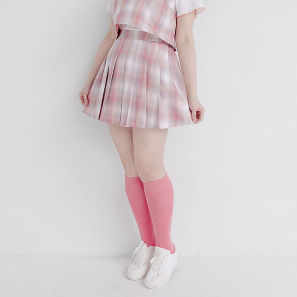 Korean Preppy Elastic Back Plaid Pleated Plus Size Mini Skirt (With Shorts)