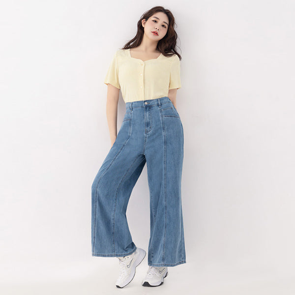 Apple-Shaped Friendly! Seamed Plus Size Wide Leg Jeans
