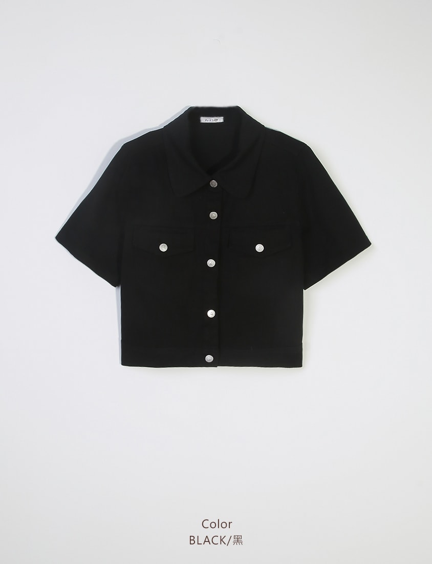 Korean Style Twill Button-Down Plus Size Short Sleeve Jacket