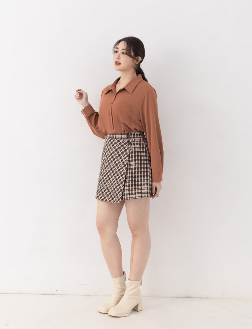 MISS. Wrinkle-Resistant Textured Multicolor Pocket Plus Size Shirt