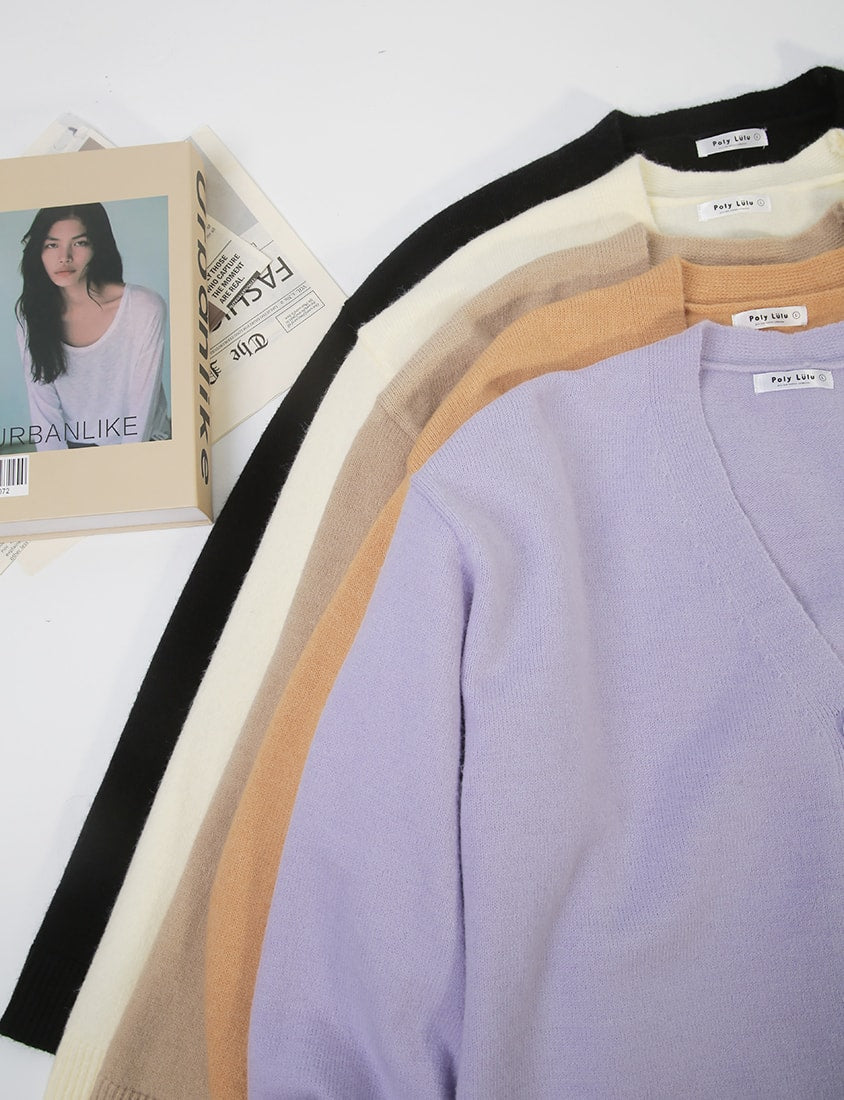 Classic V-Neck Multicolor Cropped Plus Size Knit Cardigan