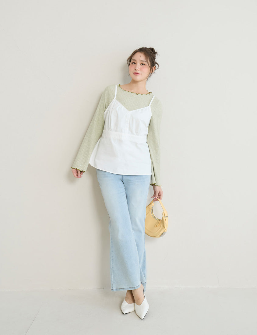 Contrast Lettuce-Edge Jacquard Plus Size Long Sleeve Top