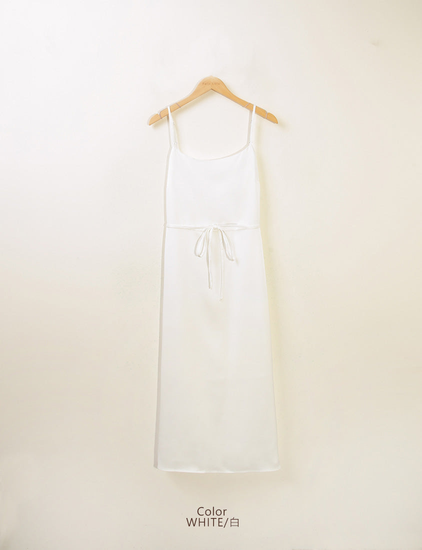 MISS. Satin A-Line Adjustable Strap Plus Size Cami Dress (with Waist Tie)