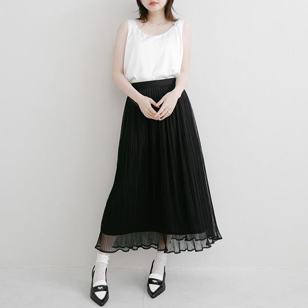 MISS. Ethereal Sheer Pleated Elastic Plus Size Maxi Skirt