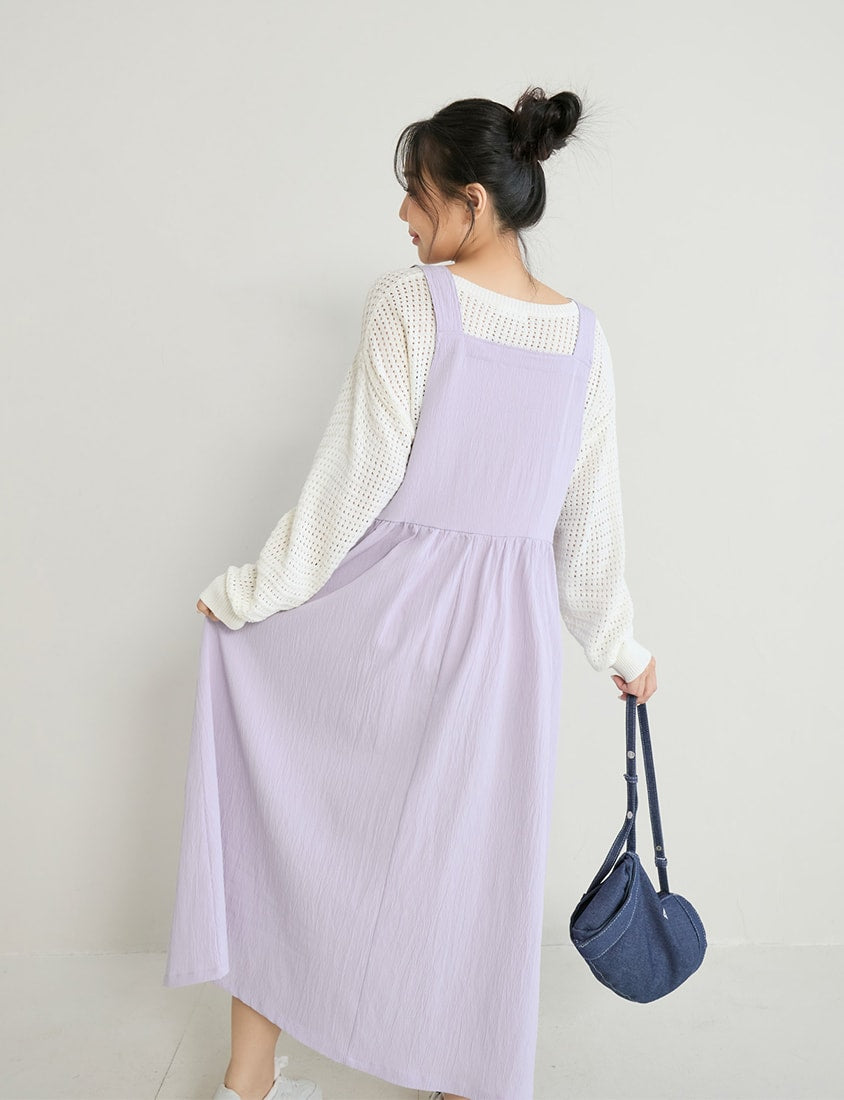 Adjustable Crinkled Utility Pockets Plus Size Cami Dress