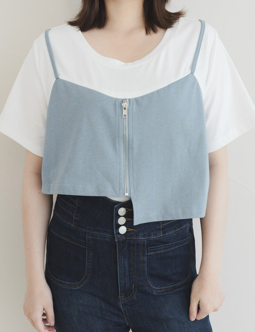 Asymmetric Front Zip Plus Size Layered Tee