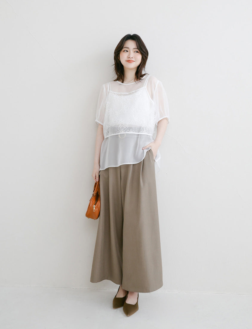 MISS. High-Waisted Bubble Hem Wrinkle-Free Belted Plus Size Wide-Leg Pants
