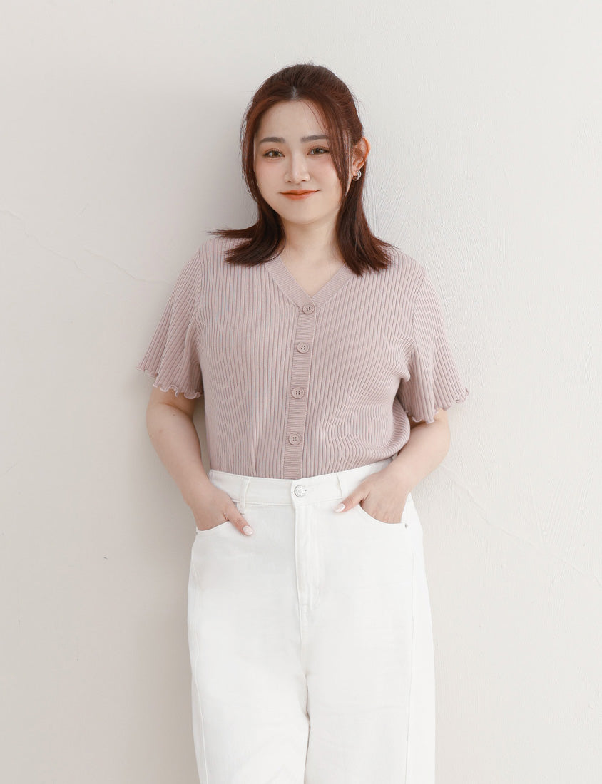 Cooling Lyocell Faux Button Plus Size Knit Top