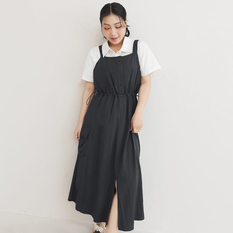 Chic Cargo Pocket Plus Size Overall Dress