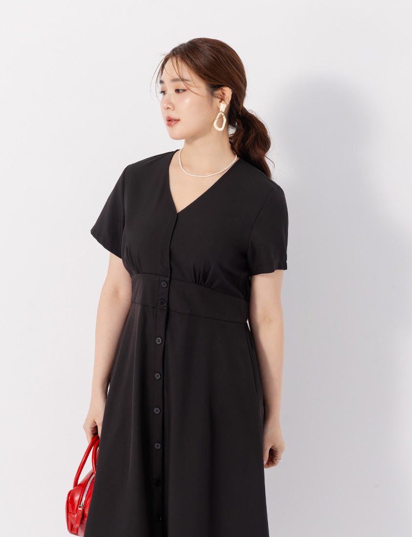 MISS. Slim Fit V-Neck Faux Button Plus Size Maxi Dress