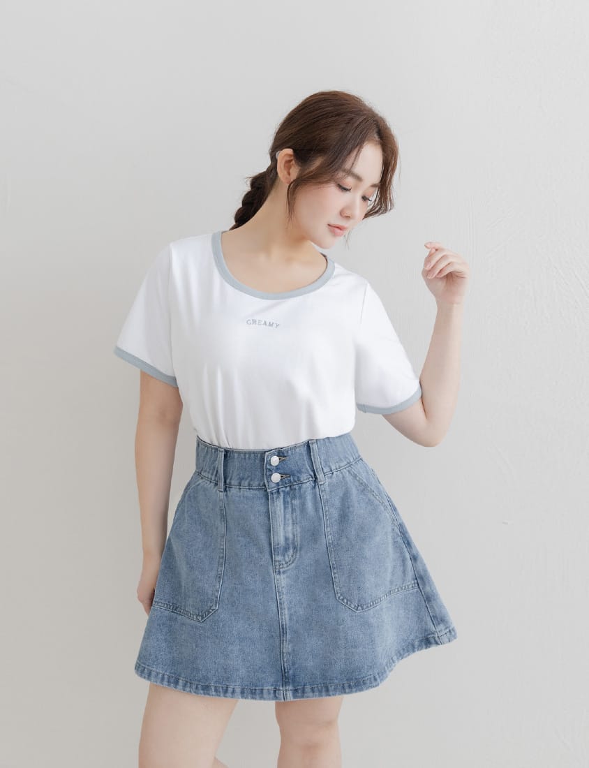 CREAMY Embroidered Color-Block Plus Size Tee