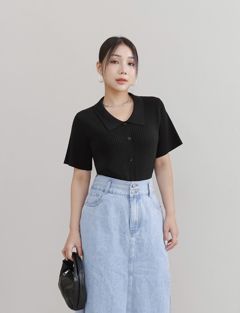 MISS. Versatile Icy Silk Faux Button Collar Plus Size Top