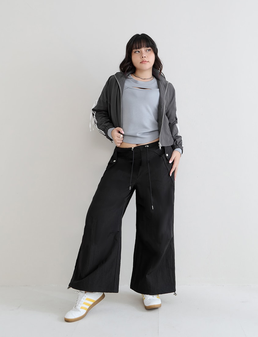 MUA! Contrast Trim Cropped Plus Size Trench Jacket