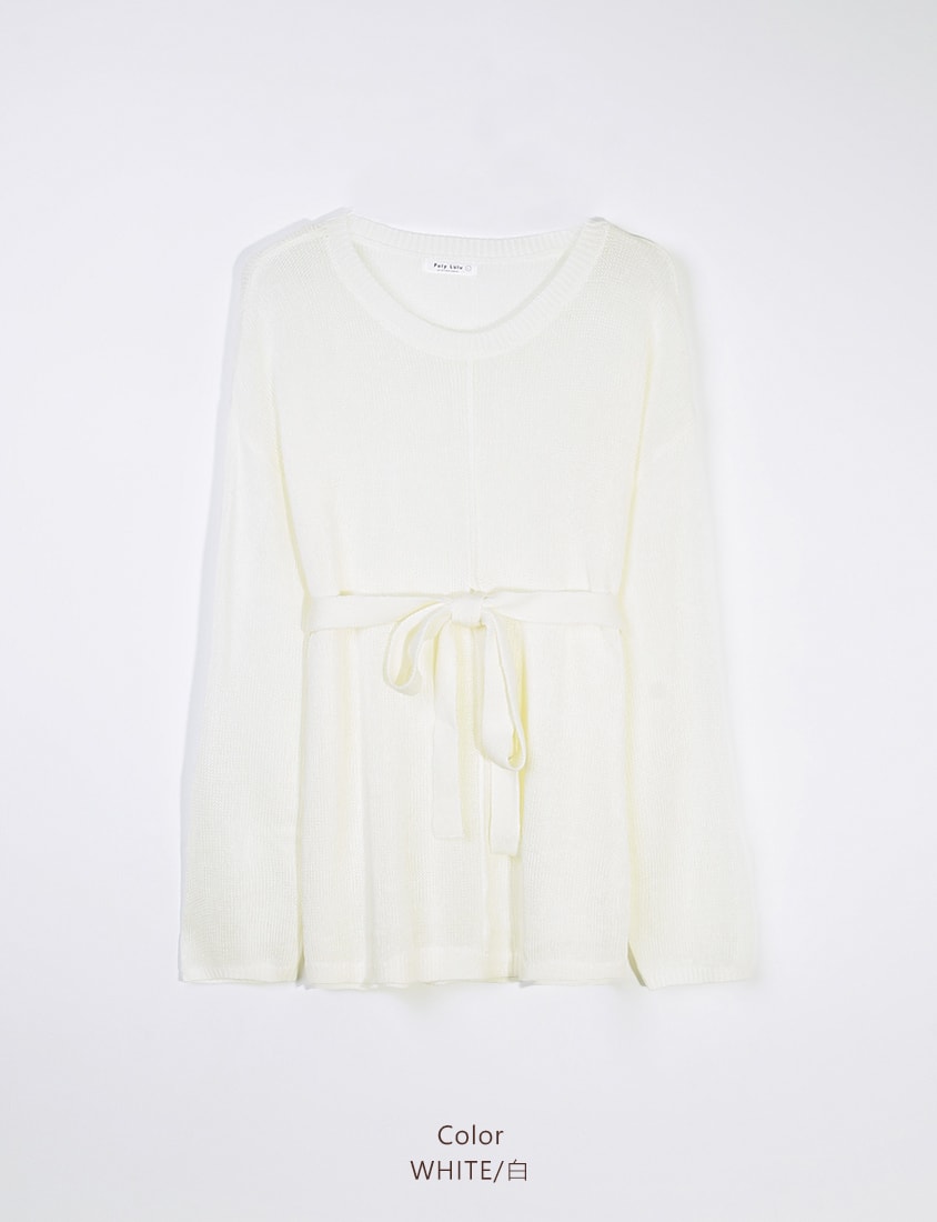 MISS. Korean Sheer Knit Plus Size Long Sleeve Top (with Waist Tie)