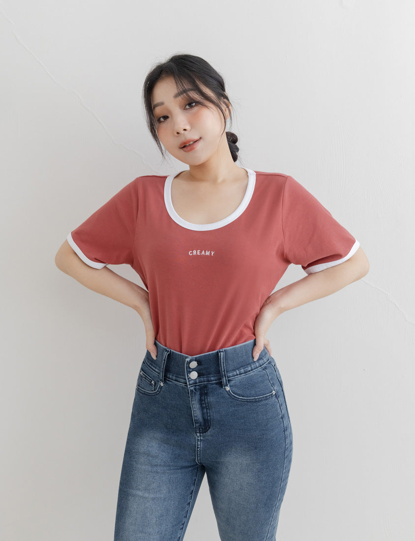 CREAMY Embroidered Color-Block Plus Size Tee
