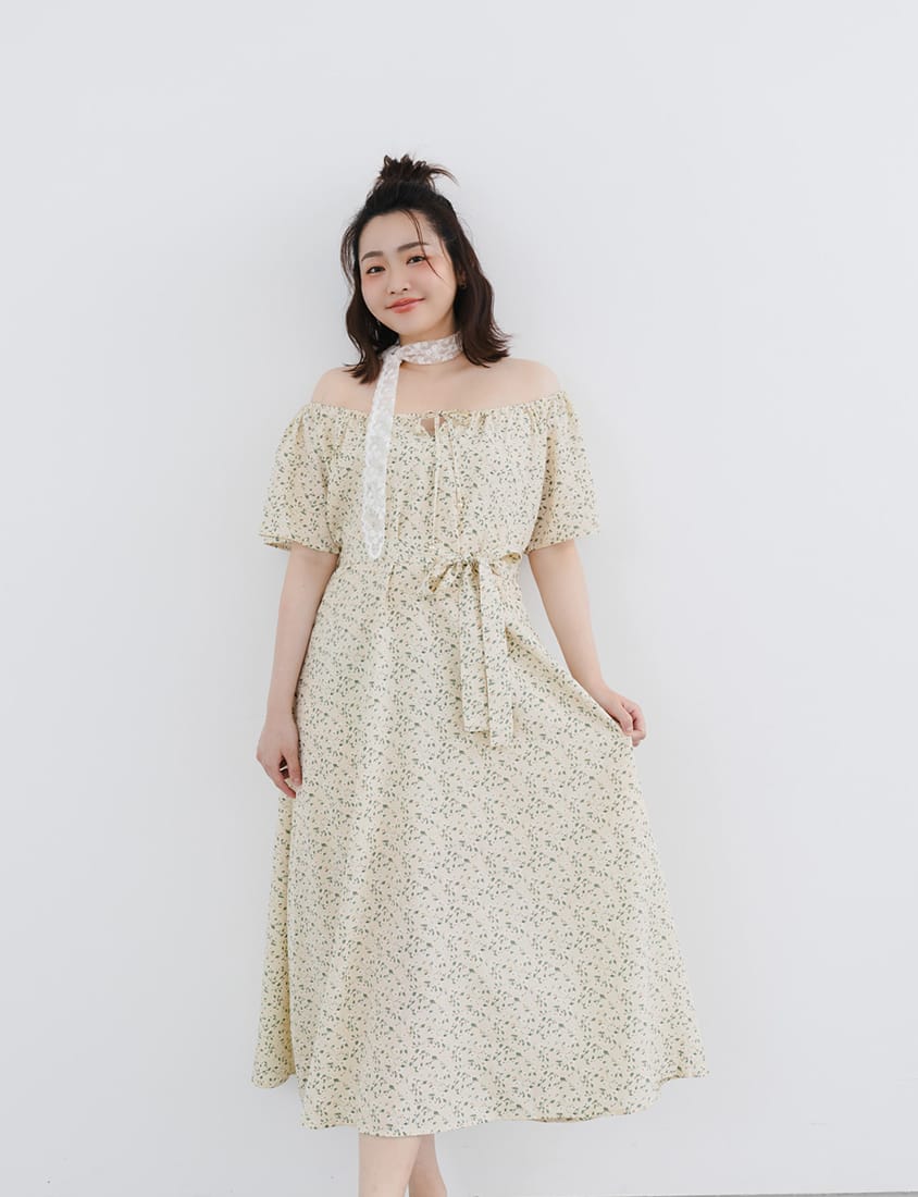 2-Way Off-Shoulder Floral Plus Size Maxi Dress (with Belt)