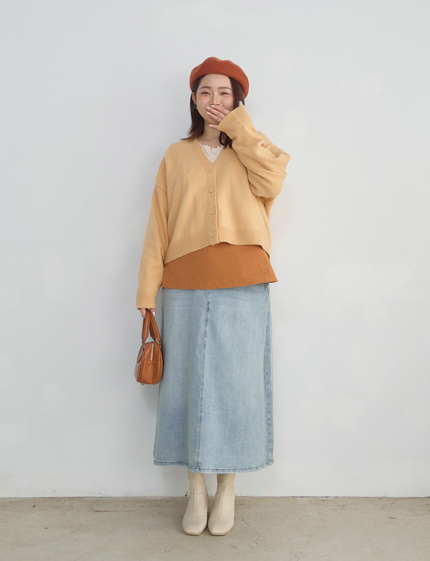 Standard Perfect Fit Back Slit Plus Size Denim Maxi Skirt