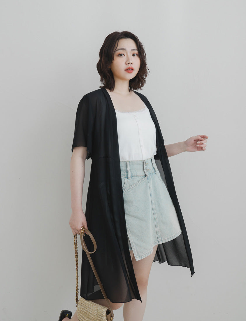 Sheer Vacation-Style Plus Size Long Cover-Ups (with Waist Tie)