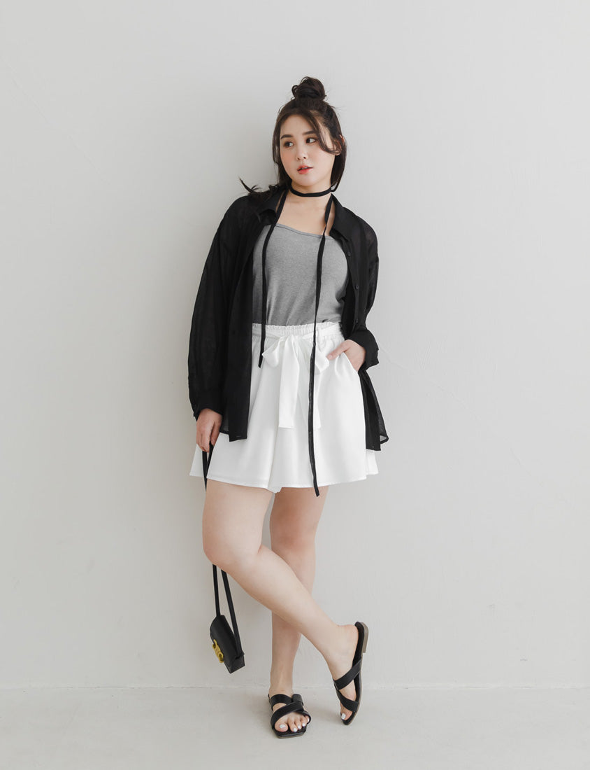 Flowy Crinkled Sheer Plus Size Blouse (With Tie)