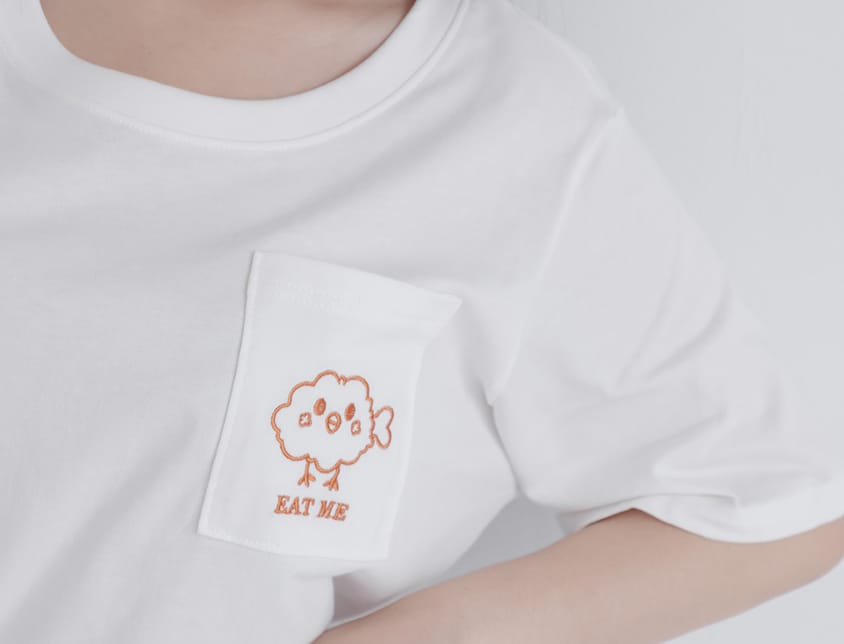 EAT ME Fried Chicken Pocket Plus Size Embroidery Tee
