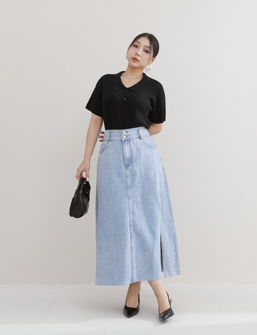 MISS. Versatile Icy Silk Faux Button Collar Plus Size Top