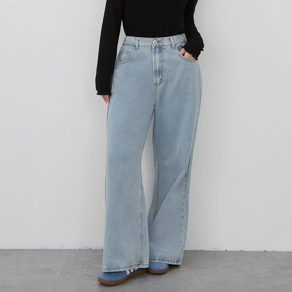 Vintage Washed Elastic Back Waist Plus Size Wide Leg Jeans