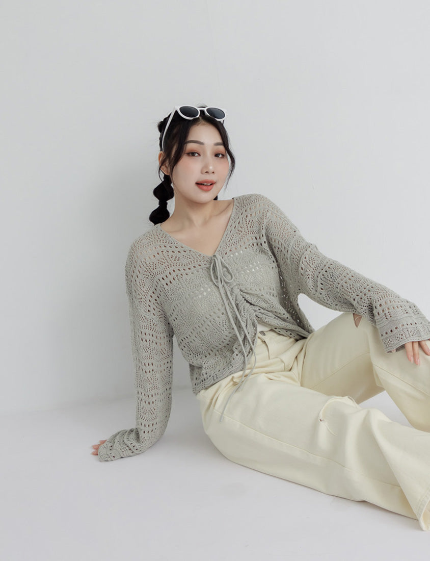 Two-Way Front-Tie Drawstring Plus Size Knit Top