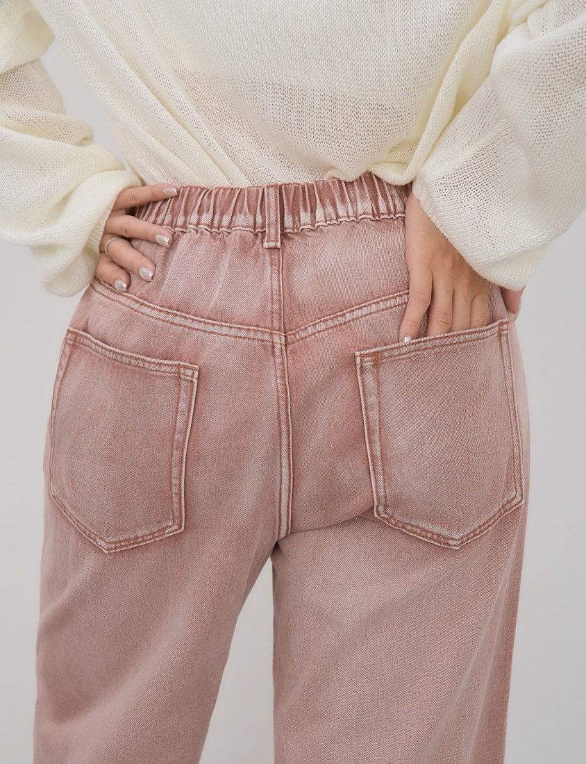 Vintage Washed Elastic Back Waist Plus Size Wide Leg Jeans