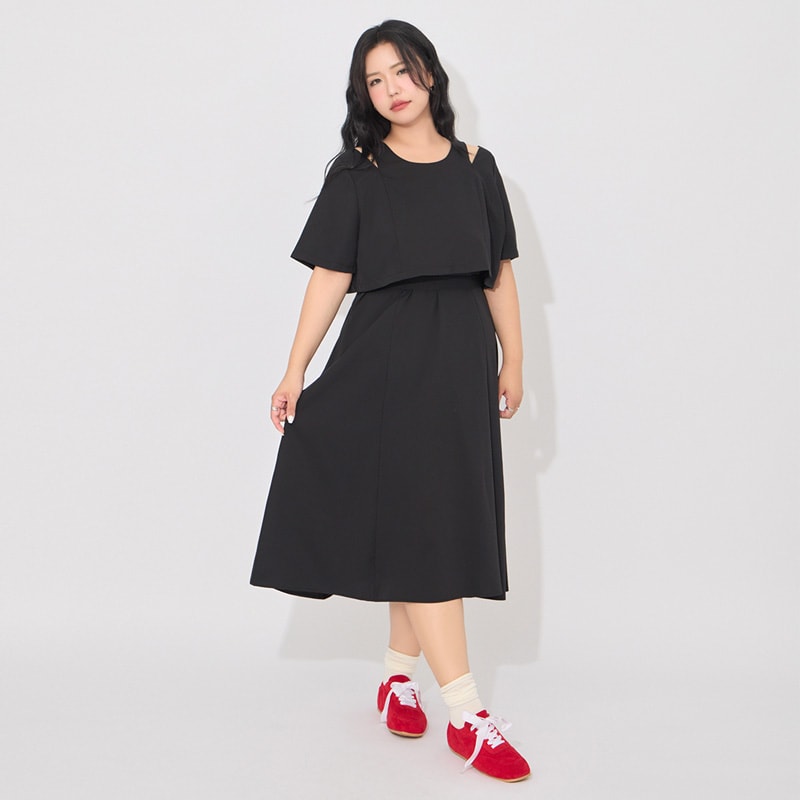 MORE U Wrinkle-Resistant Faux Two-Piece Eyelet Plus Size Dress (with Waist-Tie)