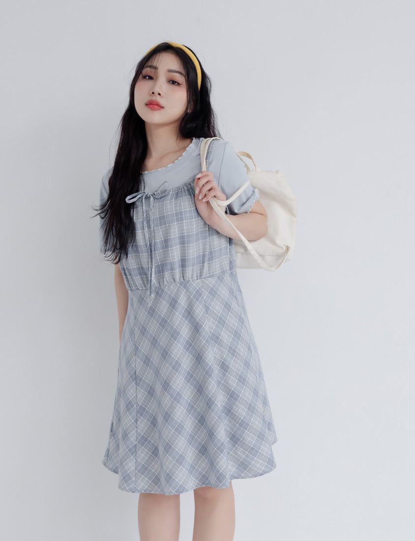 Preppy Adjustable Plaid Plus Size Mini Dress