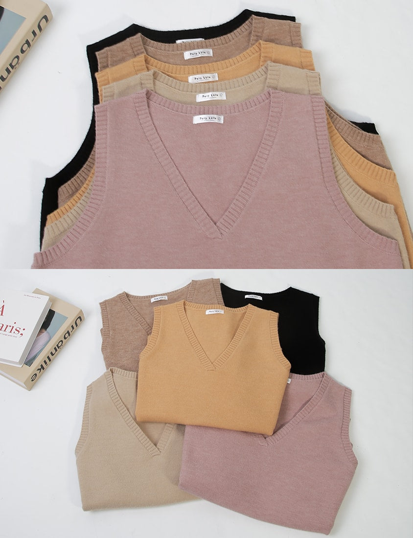 Versatile Multicolor V-Neck Mid-Length Plus Size Knit Vest