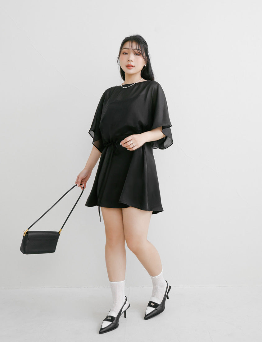 MISS. Sheer Faux Two-piece Satin Tie-Waist Plus Size Dress