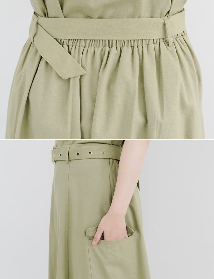 Soft Cotton Linen Stitch A-Line Plus Size Maxi Skirt (with Belt)