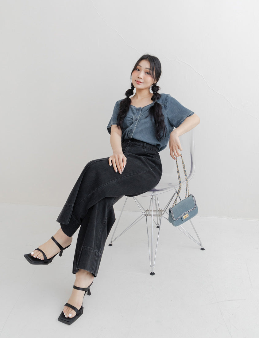 Front Ruched Button-Up Plus Size Denim Top