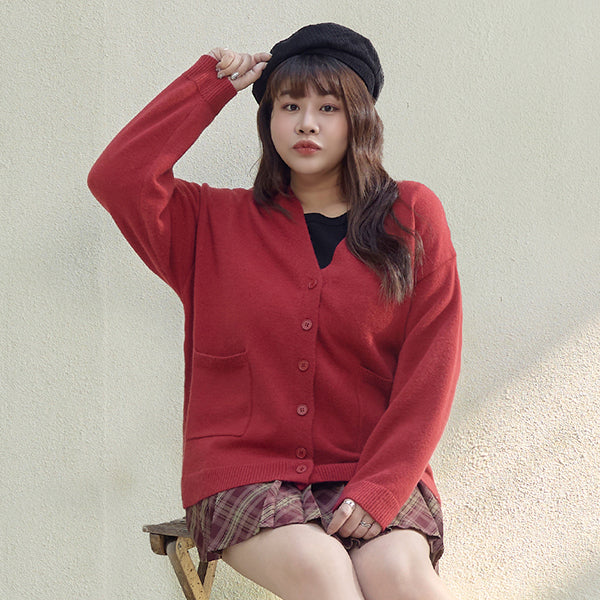 Classic V-Neck Multicolor Longline Plus Size Knit Cardigan