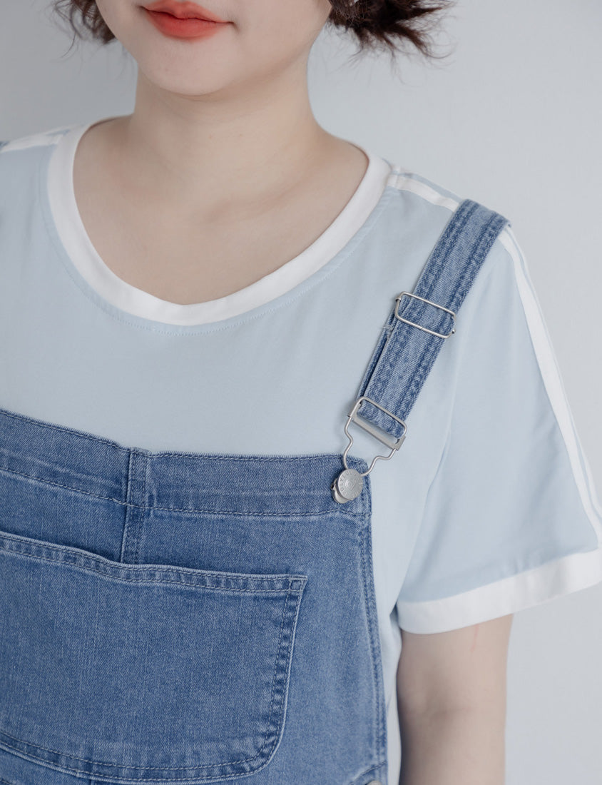 Adjustable Cuffed Denim Plus Size Overall Shorts