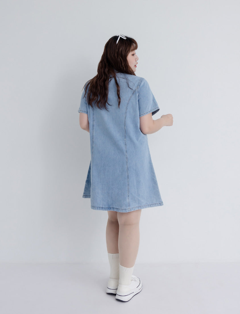 Versatile A-Line Denim Plus Size Shirt Dress