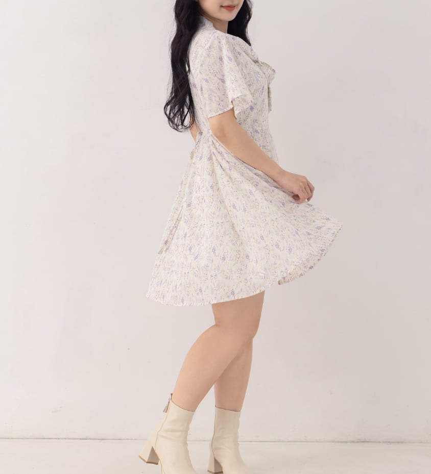 Gentle Lavender Tie-Waist Plus Size Flare Dress