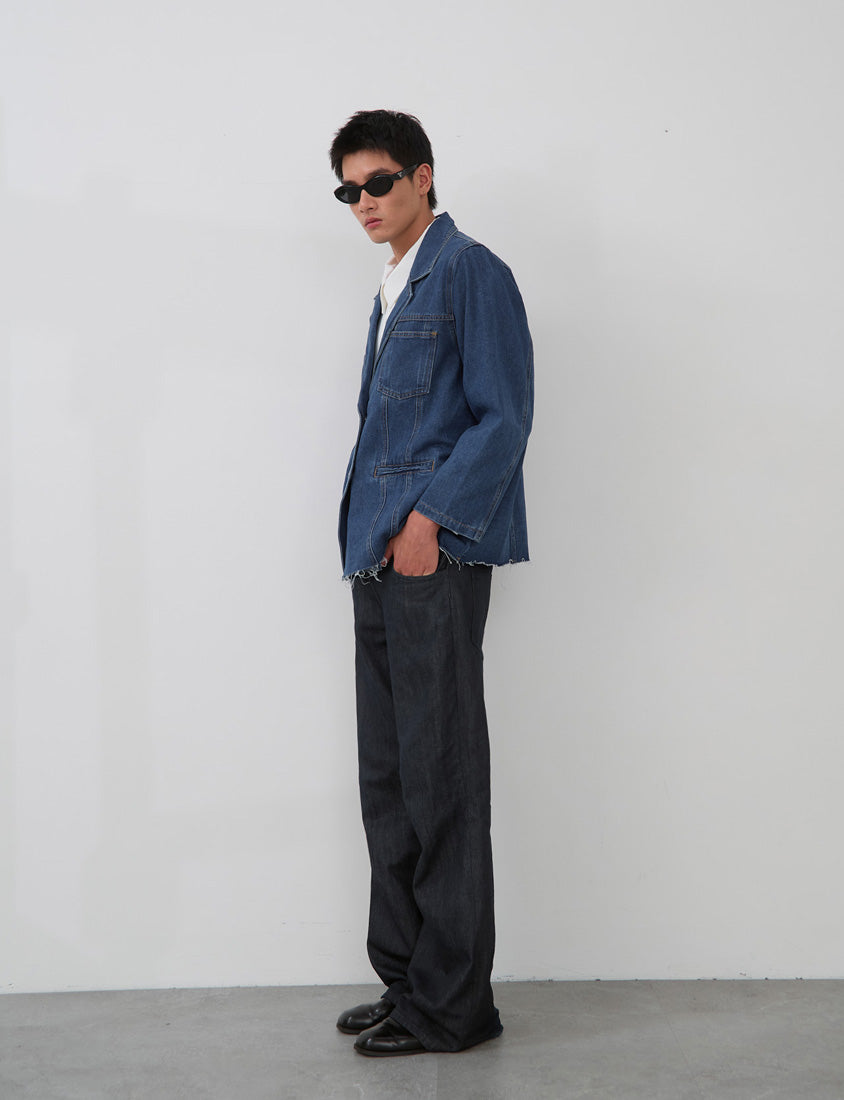 Vintage Washed Denim Plus Size Blazer (Unisex)