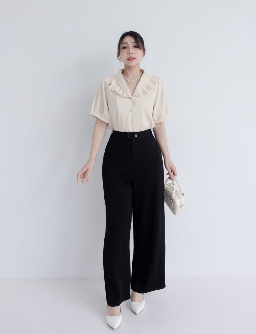 MISS. Korean-Style V-Neck Big Ruffled Puff Sleeve Plus Size Blouse