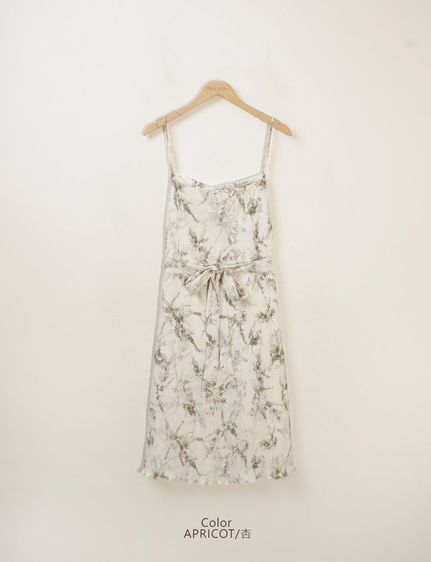 MISS. Wavy Textured Adjustable Strap Plus Size Dress (with Belt)