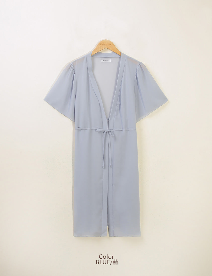 Sheer Vacation-Style Plus Size Long Cover-Ups (with Waist Tie)