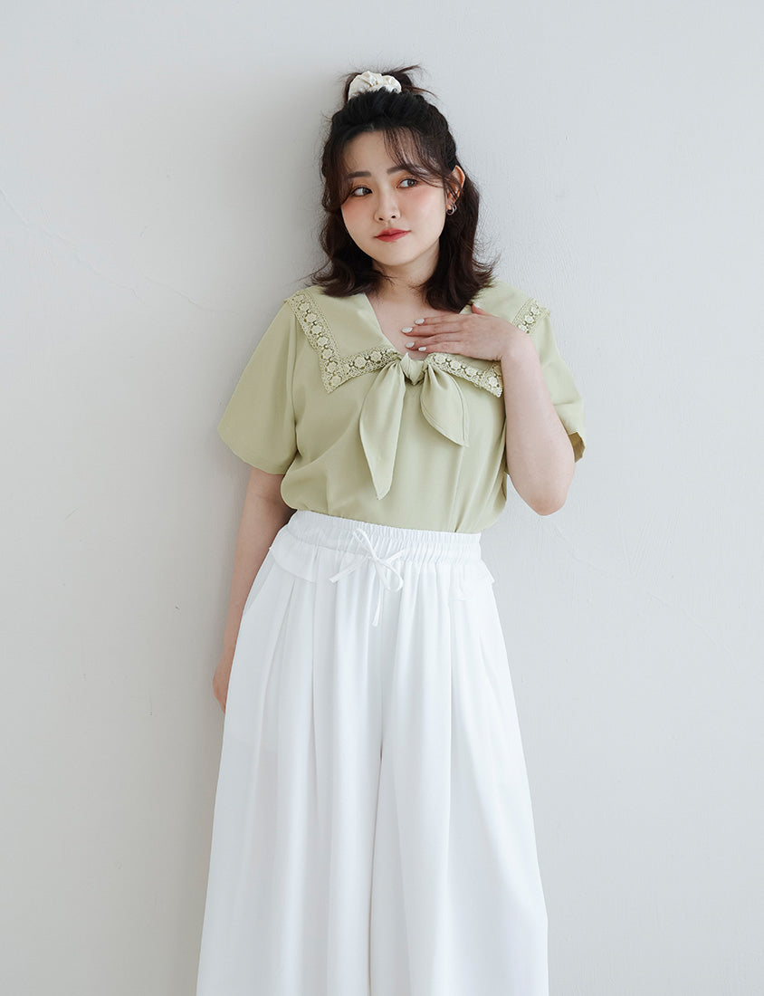 Japanese Style Lace Sailor Collar Tie Plus Size Top Blouse